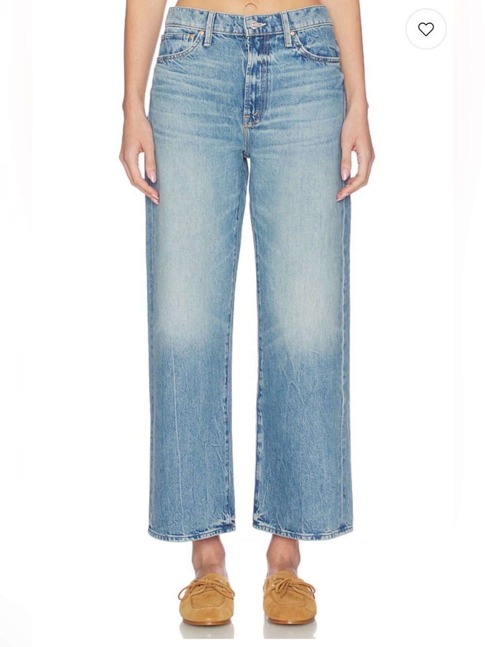 MOTHER The Dodger Ankle / Button Sneak Straight-Leg Jeans in Light Blue Denim